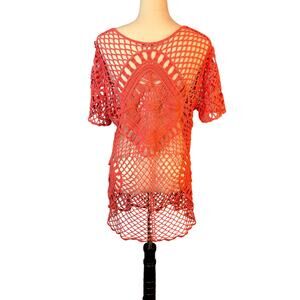 Est. 1946 Coral Crochet Mesh Flutter Sleeve Tunic Top